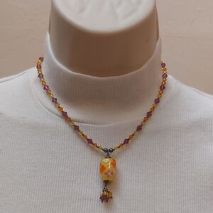 Sterling Silver Toggle Clasp Swarovski Beads Lampwork Glass Pendant Necklace